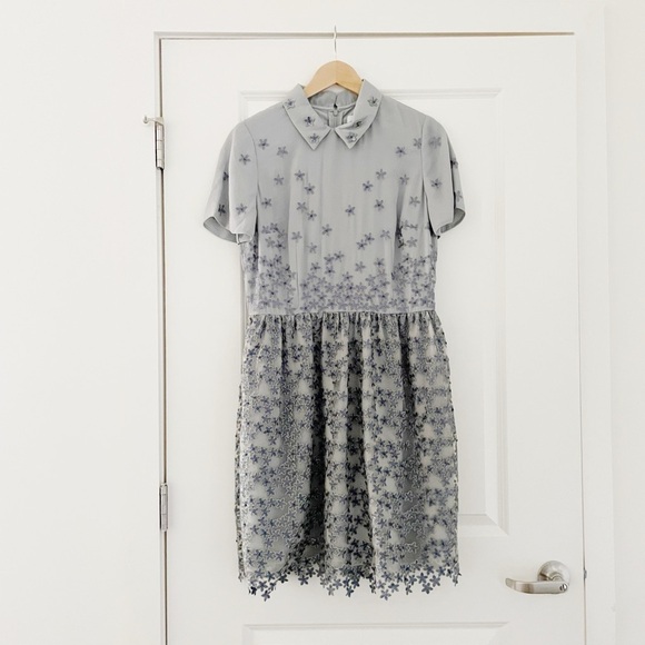 Reiss Emerson Beaded Floral Collared Skater Dress - Picture 1 of 10
